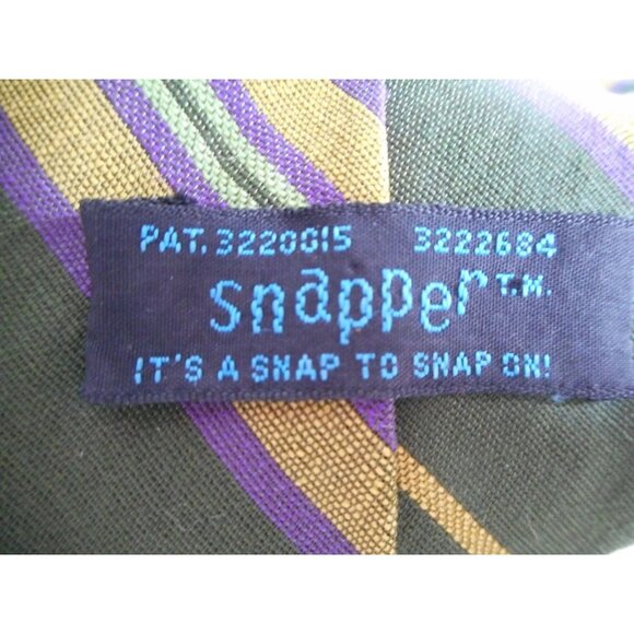 Vintage  striped Green Purple Yellow Clip on Tie Necktie Snapper - Picture 6 of 7
